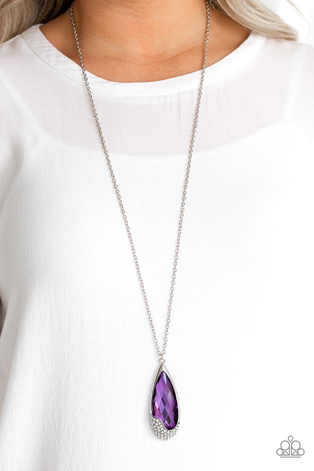 Paparazzi Spellbound - Purple - Teardrop Gem - White Rhinestones - Necklace and matching Earrings - $5 Jewelry with Ashley Swint