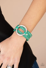 Load image into Gallery viewer, Paparazzi Studded Statement-Maker - Green - Thick Leather Band - Silver Studs - Bracelet - $5 Jewelry with Ashley Swint
