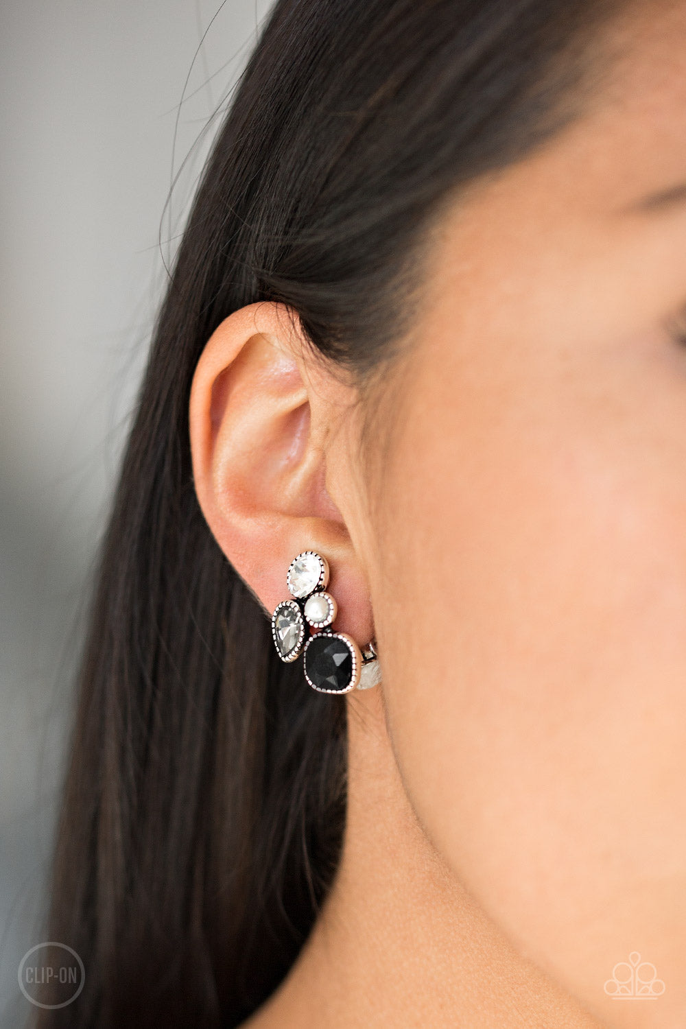 Paparazzi Super Superstar - Black - White Pearl & Rhinestones - Clip On Earrings - $5 Jewelry with Ashley Swint