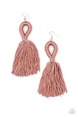 Paparazzi Tassels and Tiaras - Pink - Rose Tan Cording / Tassel Earrings - $5 Jewelry with Ashley Swint