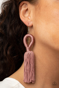 Paparazzi Tassels and Tiaras - Pink - Rose Tan Cording / Tassel Earrings - $5 Jewelry with Ashley Swint