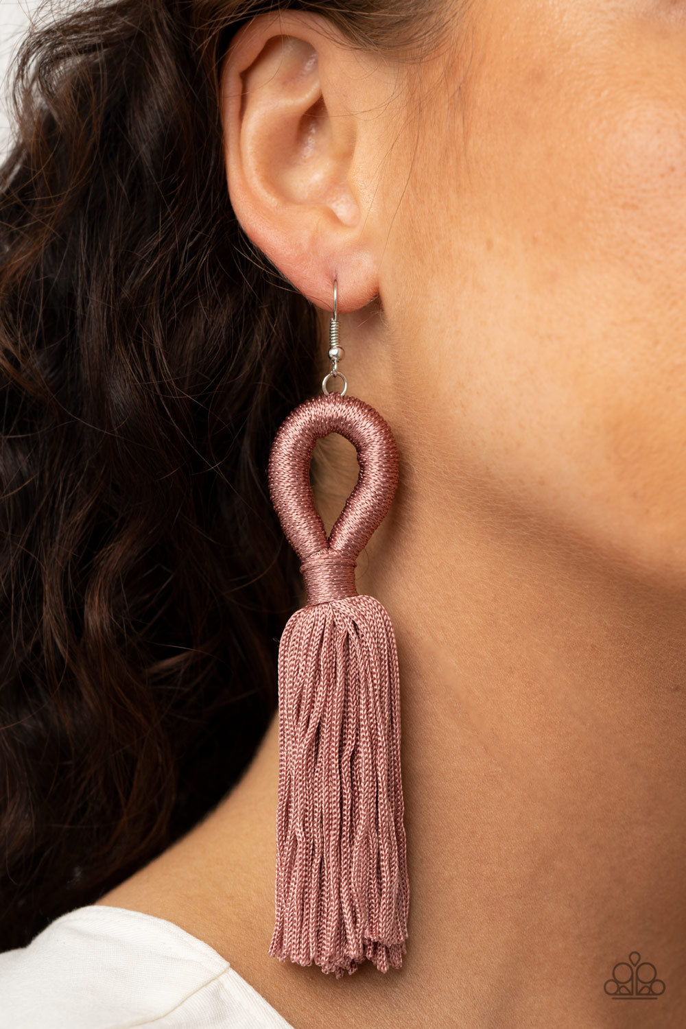 Paparazzi Tassels and Tiaras - Pink - Rose Tan Cording / Tassel Earrings - $5 Jewelry with Ashley Swint