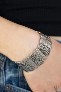 Paparazzi Texture Takedown - Silver - Hammered and Embossed Antiqued - Stretchy Band Bracelet - $5 Jewelry with Ashley Swint