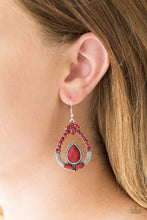 Load image into Gallery viewer, Paparazzi Vogue Voyager - Red Beads - Silver Teardrop Frame - Earrings - $5 Jewelry with Ashley Swint