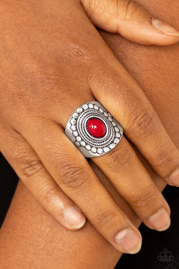 Paparazzi ZEN To One - Red Bead - Thick Silver Band - Dotted Rope - Ring - $5 Jewelry with Ashley Swint