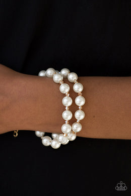 Paparazzi BALLROOM and Board - Gold Beads - White Pearls - Adjustable Closure Bracelet - $5 Jewelry With Ashley Swint
