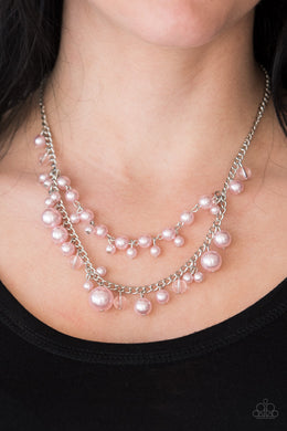 Paparazzi Blissfully Bridesmaid - Pink Pearls - Silver Necklace and matching Earrings - $5 Jewelry With Ashley Swint