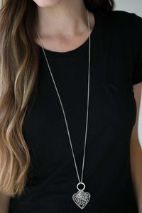 Paparazzi Bountiful Hearts - Blue Rhinestones - Silver Heart Necklace & Earrings - $5 Jewelry With Ashley Swint