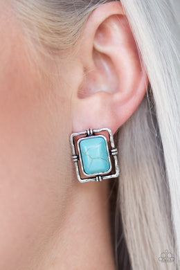 Paparazzi Center STAGECOACH - Blue - Turquoise Stone - Silver Frame Post - Earrings - $5 Jewelry With Ashley Swint