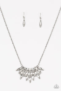 Paparazzi Crowning Moment - White Rhinestones - Silver Necklace & Earrings - $5 Jewelry With Ashley Swint