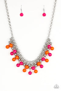 Paparazzi Friday Night Fringe - Multi Orange, Pink and Silver Beads - Necklace and matching Earrings - $5 Jewelry With Ashley Swint