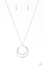 Load image into Gallery viewer, Paparazzi Front and EPICENTER - White Rhinestones - Silver Ornate Pendant Necklace &amp; Earrings - $5 Jewelry With Ashley Swint