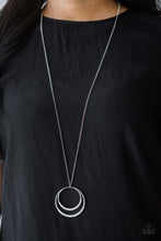 Load image into Gallery viewer, Paparazzi Front and EPICENTER - White Rhinestones - Silver Ornate Pendant Necklace &amp; Earrings - $5 Jewelry With Ashley Swint