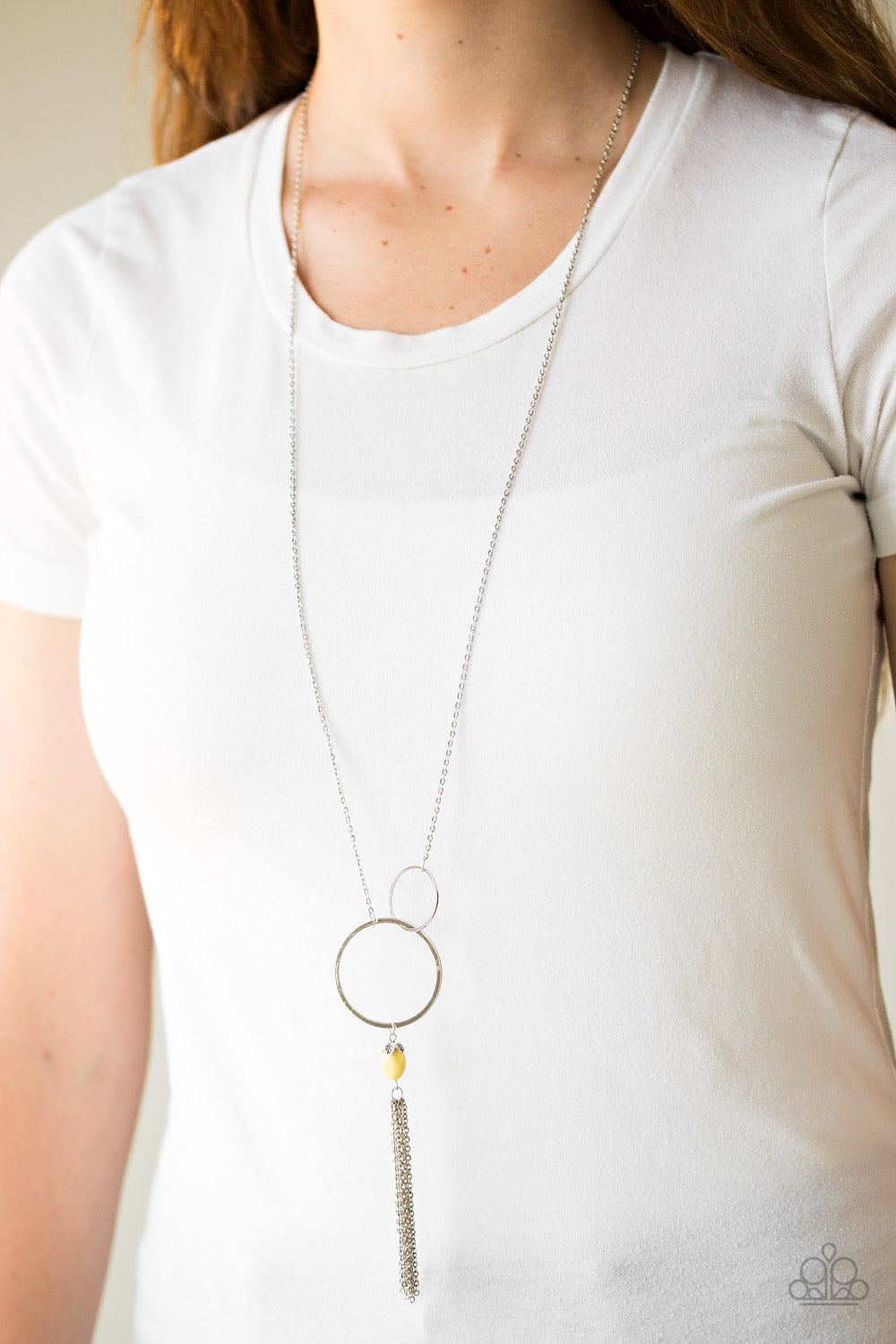 Paparazzi Offshore Odyssey - Yellow Bead - Silver Hoops - Necklace and matching Earrings - $5 Jewelry With Ashley Swint