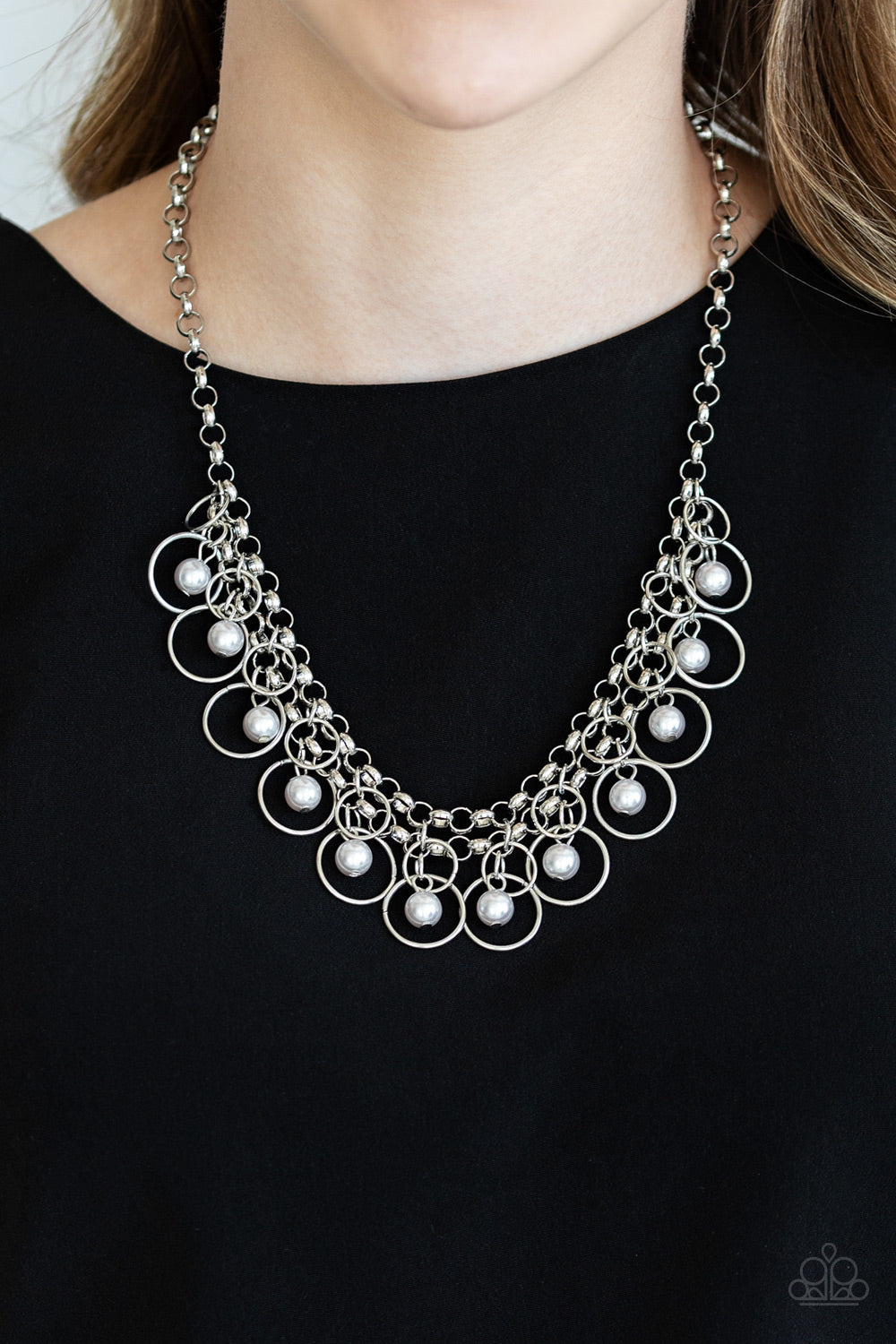 Paparazzi Party Time - Silver Pearls - Necklace & Earrings - $5 Jewelry With Ashley Swint