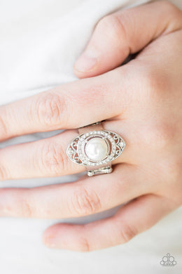 Paparazzi Pearl Posh - White - Pearly Bead - Ornate Silver Ring - $5 Jewelry With Ashley Swint