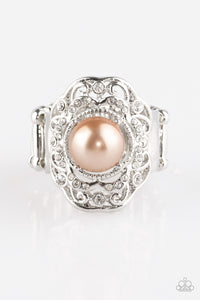 Paparazzi Pearl Princess - Brown Pearl - White Rhinestones - Silver Ring - $5 Jewelry With Ashley Swint