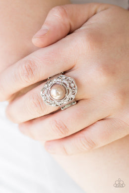Paparazzi Pearl Princess - Brown Pearl - White Rhinestones - Silver Ring - $5 Jewelry With Ashley Swint