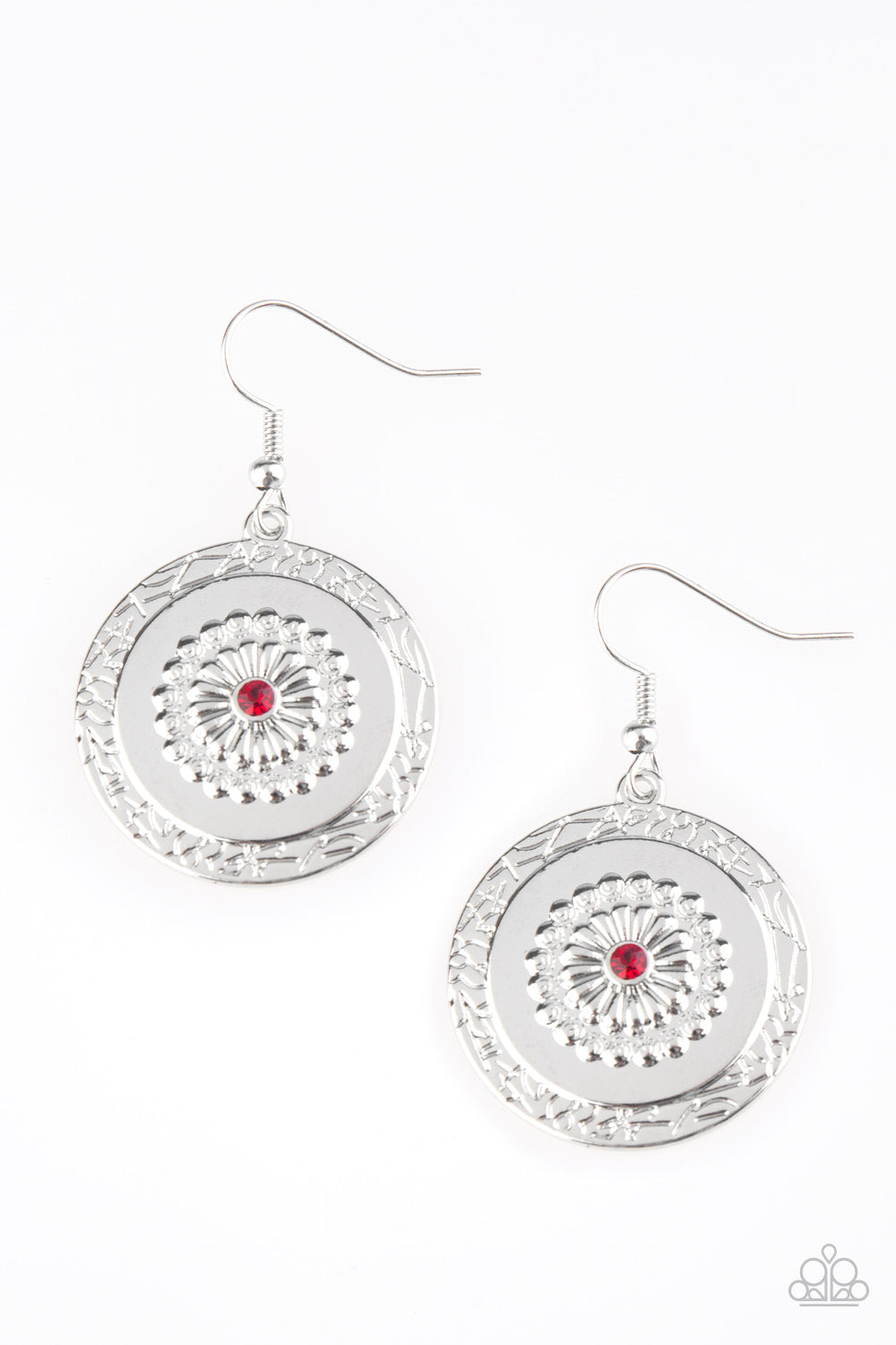 Paparazzi Peppy Poppy - Red Rhinestone - Silver Earrings - $5 Jewelry With Ashley Swint