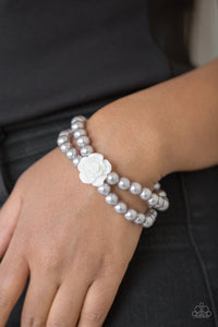 Paparazzi Posh and Posy - Silver Pearls - White Rose - Stretchy Bands - Bracelet - $5 Jewelry with Ashley Swint