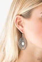 Load image into Gallery viewer, Paparazzi Really Whimsy - White - Antiqued Silver Shimmer - Silver Filigree Earrings - $5 Jewelry With Ashley Swint