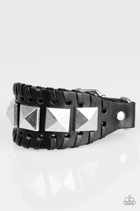 Paparazzi Riders Rally - Black - Leather Silver Pyramidal Beads - Buckle Bracelet - $5 Jewelry With Ashley Swint