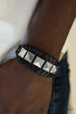 Paparazzi Riders Rally - Black - Leather Silver Pyramidal Beads - Buckle Bracelet - $5 Jewelry With Ashley Swint