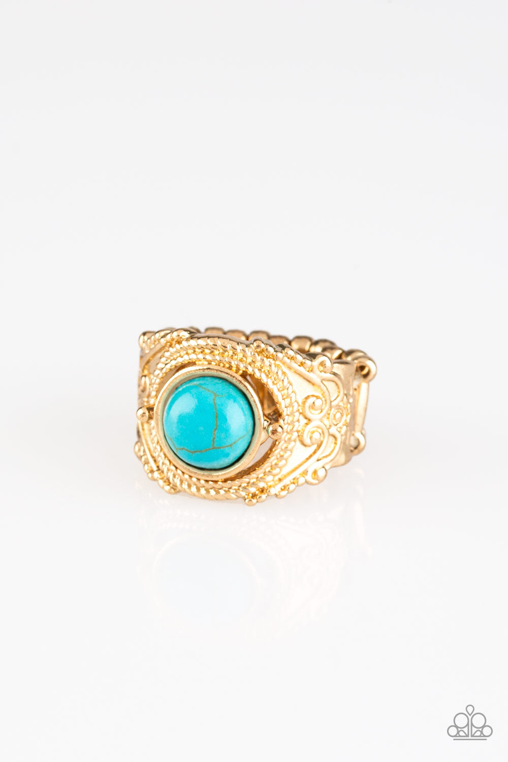 Paparazzi Stand Your Ground - Gold - Blue Turquoise Stone - Ring - $5 Jewelry with Ashley Swint