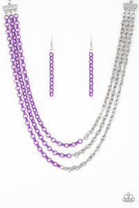 Paparazzi Turn Up The Volume - Purple - Shiny Chains - Necklace and matching Earrings - $5 Jewelry with Ashley Swint