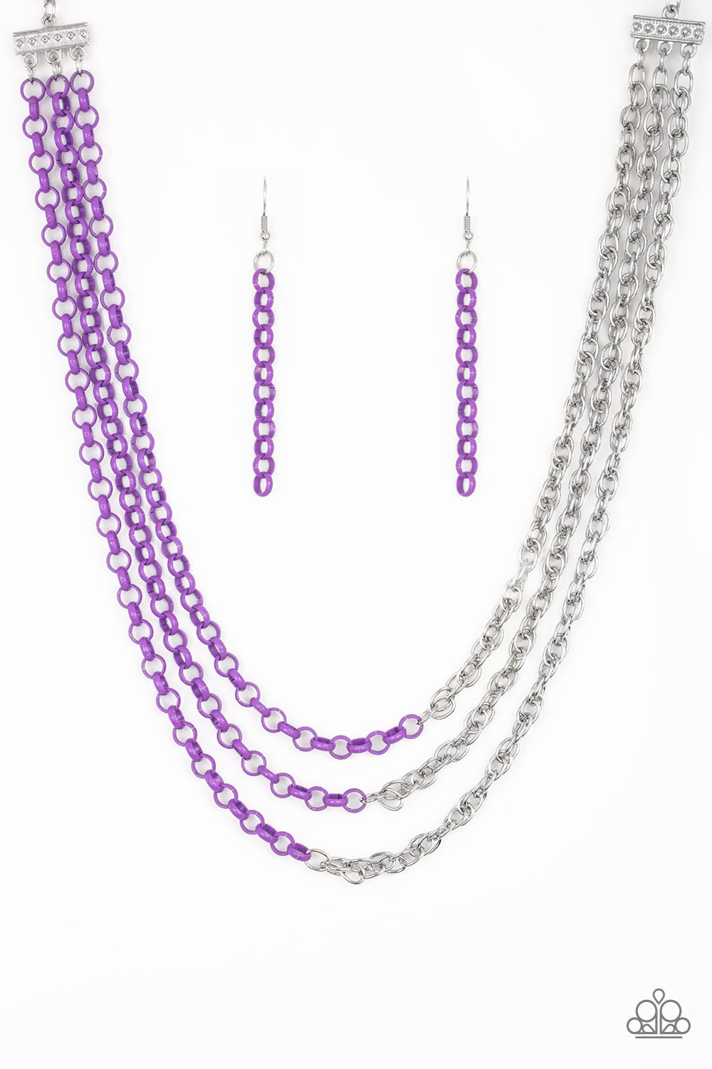 Paparazzi Turn Up The Volume - Purple - Shiny Chains - Necklace and matching Earrings - $5 Jewelry with Ashley Swint