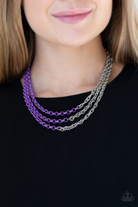 Paparazzi Turn Up The Volume - Purple - Shiny Chains - Necklace and matching Earrings - $5 Jewelry with Ashley Swint
