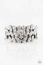 Load image into Gallery viewer, Paparazzi Wine and VINE - White - Rhinestones - Silver Leafy Frame - Ring - $5 Jewelry With Ashley Swint