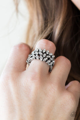 Paparazzi Wine and VINE - White - Rhinestones - Silver Leafy Frame - Ring - $5 Jewelry With Ashley Swint