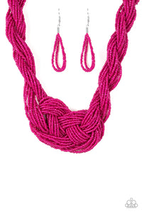 Paparazzi A Standing Ovation - Pink Seed Beads - Twisted and Knotted - Necklace & Earrings - $5 Jewelry With Ashley Swint