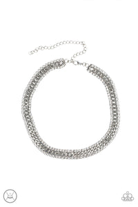 Paparazzi Empo-HER-ment - White Rhinestones - Silver Chain - Choker Necklace & Earrings - $5 Jewelry with Ashley Swint