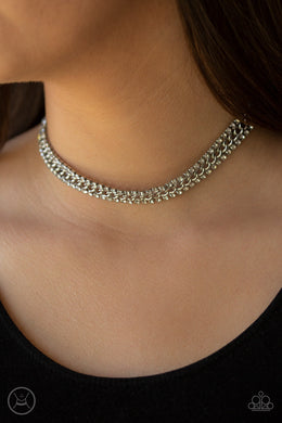 Paparazzi Empo-HER-ment - White Rhinestones - Silver Chain - Choker Necklace & Earrings - $5 Jewelry with Ashley Swint