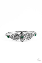 Load image into Gallery viewer, Paparazzi Flourishing Fashion - Green Rhinestones - Ornate Silver Bangle Bracelet - $5 Jewelry with Ashley Swint