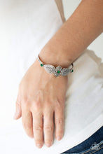Load image into Gallery viewer, Paparazzi Flourishing Fashion - Green Rhinestones - Ornate Silver Bangle Bracelet - $5 Jewelry with Ashley Swint