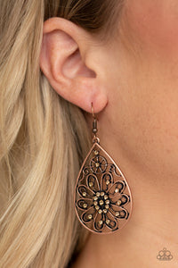 Paparazzi Flowering Finery - Copper - Golden Topaz Rhinestones - Teardrop Earrings - $5 Jewelry With Ashley Swint