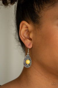 Paparazzi From POP To Bottom - Yellow - Silver Studded Teardrop - Earrings - $5 Jewelry with Ashley Swint