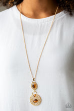 Load image into Gallery viewer, Paparazzi Hook, VINE, and Sinker - Brown Cat's Eye - Gold Chain Necklace and matching Earrings - $5 Jewelry With Ashley Swint