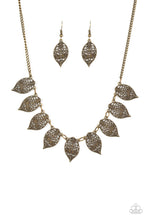 Load image into Gallery viewer, Paparazzi Leafy Lagoon - Brass - Leaf Necklace and matching Earrings - $5 Jewelry With Ashley Swint