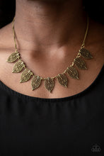 Load image into Gallery viewer, Paparazzi Leafy Lagoon - Brass - Leaf Necklace and matching Earrings - $5 Jewelry With Ashley Swint