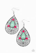 Load image into Gallery viewer, Paparazzi Modern Garden - Multi - Pink &amp; Biscay Green Beads - Silver Teardrop - Earrings - $5 Jewelry with Ashley Swint