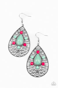 Paparazzi Modern Garden - Multi - Pink & Biscay Green Beads - Silver Teardrop - Earrings - $5 Jewelry with Ashley Swint