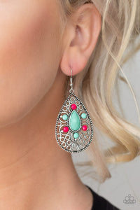 Paparazzi Modern Garden - Multi - Pink & Biscay Green Beads - Silver Teardrop - Earrings - $5 Jewelry with Ashley Swint