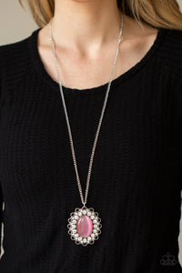 PRE-ORDER - Paparazzi Oh My Medallion - Pink Cat's Eye Stone - Necklace & Earrings - $5 Jewelry with Ashley Swint