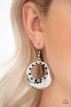 Load image into Gallery viewer, Paparazzi Ringed In Refinement - Black Rhinestones - Silver Hoop Earrings - $5 Jewelry With Ashley Swint