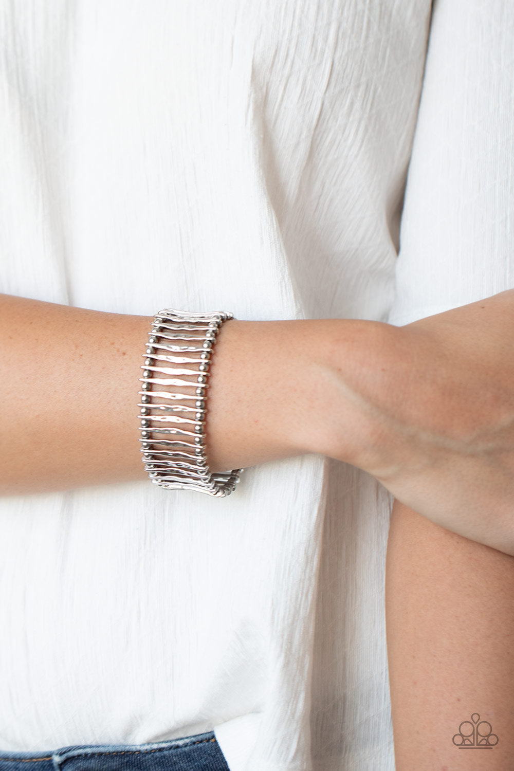 Paparazzi Rustic Rebellion - Silver - Stretchy Bracelet - $5 Jewelry with Ashley Swint