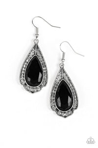Paparazzi Superstar Stardom - Black Gem - White Rhinestones - Teardrop Earrings - $5 Jewelry with Ashley Swint